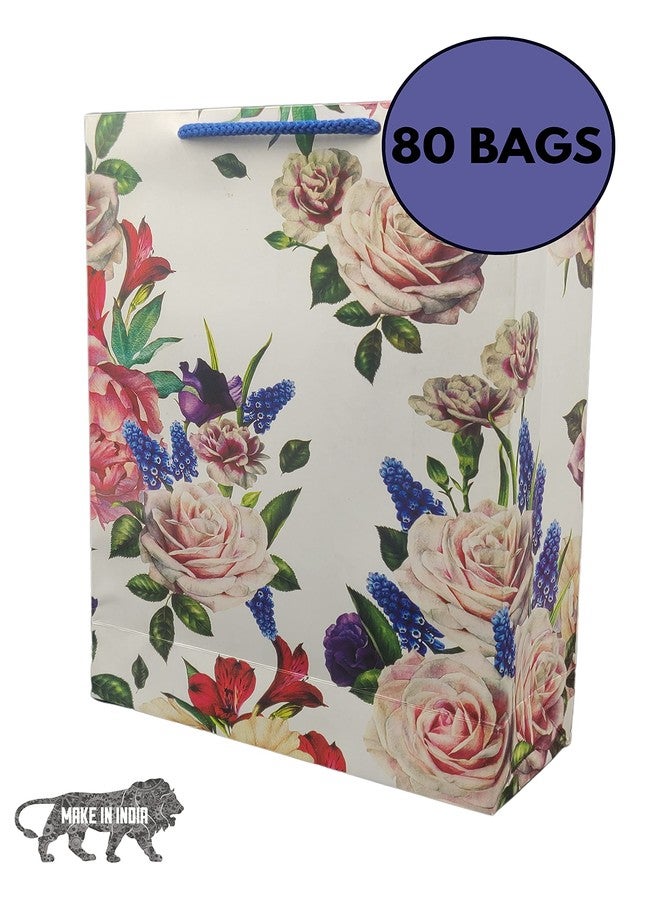 Arrow Paper Products Deluxe Rose Flower Printed Paper Gift Bags for Return Gifts | Weddings | Birthday | Holiday Gifting & Presents (Size: 28x20x7.5 cm | Pack of 80) - Image 3
